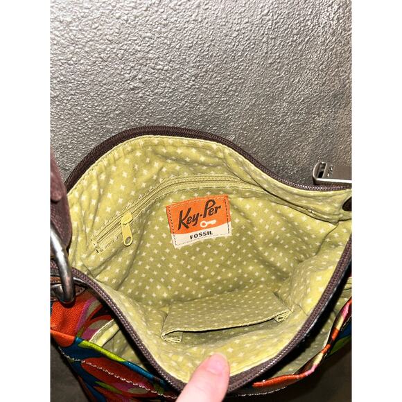 Fossil Key-Per Artsy Preppy Academia Apple Floral Crossbody Purse - Picture 4 of 7